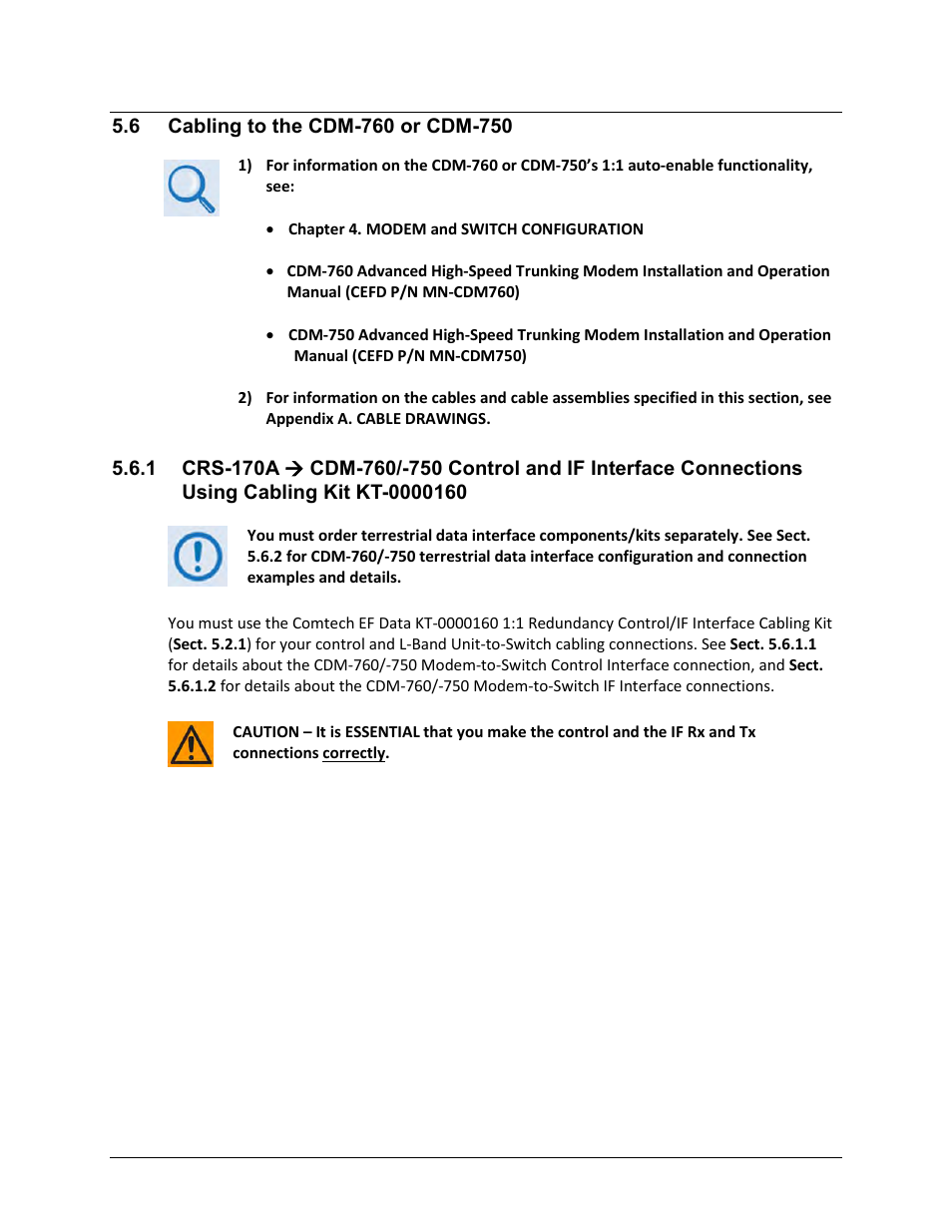 6 cabling to the cdm-760 or cdm-750 | Comtech EF Data CRS-170A User Manual | Page 103 / 172