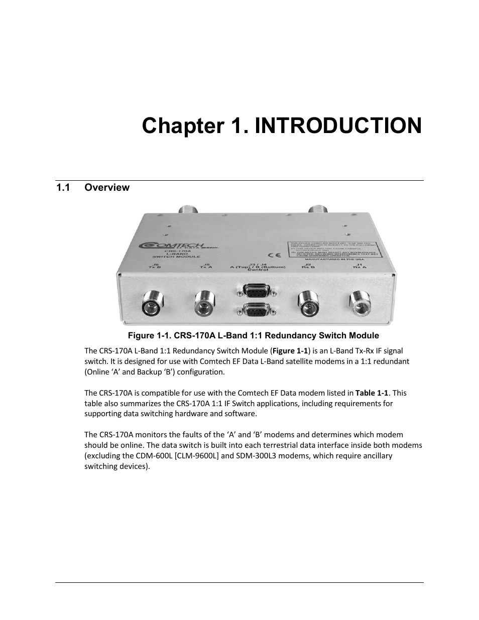 Chapter 1. introduction, 1 overview | Comtech EF Data CRS-170A User Manual | Page 21 / 172