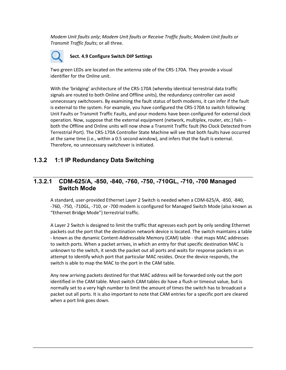 2 1:1 ip redundancy data switching | Comtech EF Data CRS-170A User Manual | Page 27 / 172