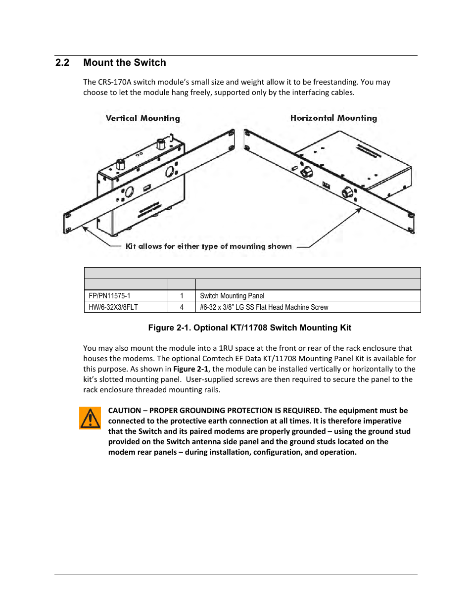 2 mount the switch | Comtech EF Data CRS-170A User Manual | Page 42 / 172