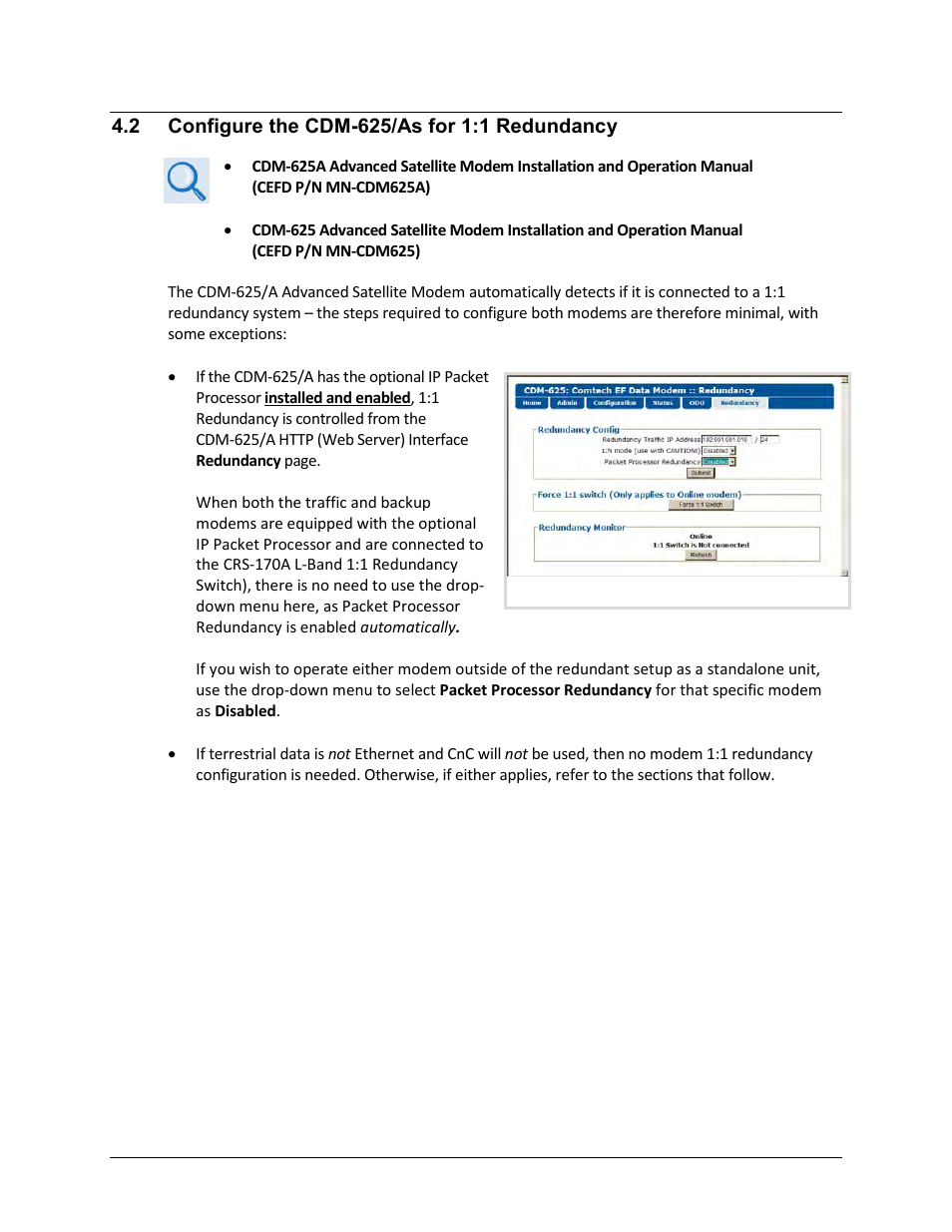 2 configure the cdm-625/as for 1:1 redundancy | Comtech EF Data CRS-170A User Manual | Page 51 / 172