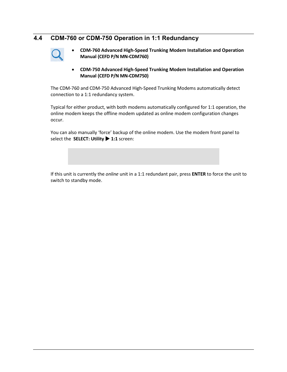 4 cdm-760 or cdm-750 operation in 1:1 redundancy | Comtech EF Data CRS-170A User Manual | Page 57 / 172