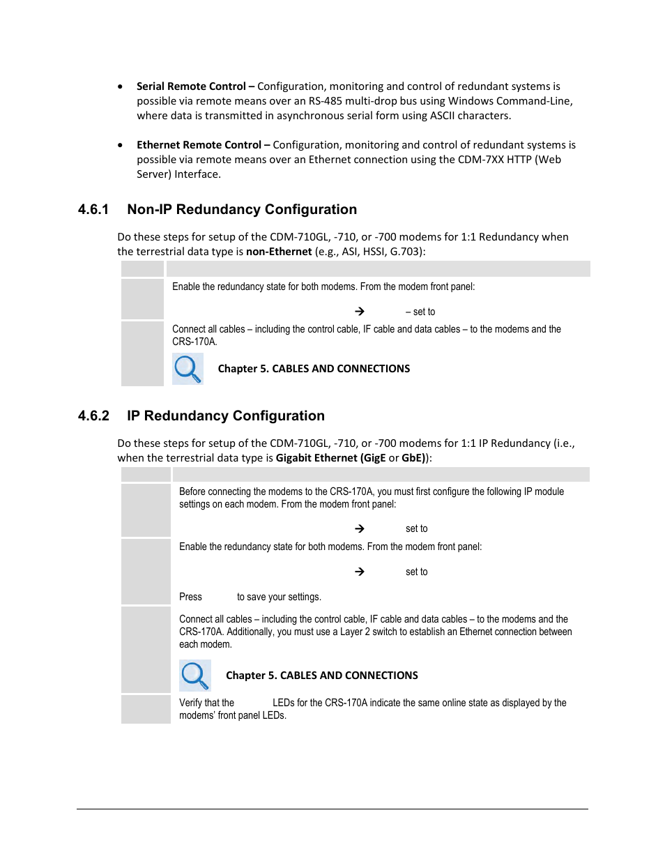 1 non-ip redundancy configuration, 2 ip redundancy configuration | Comtech EF Data CRS-170A User Manual | Page 66 / 172