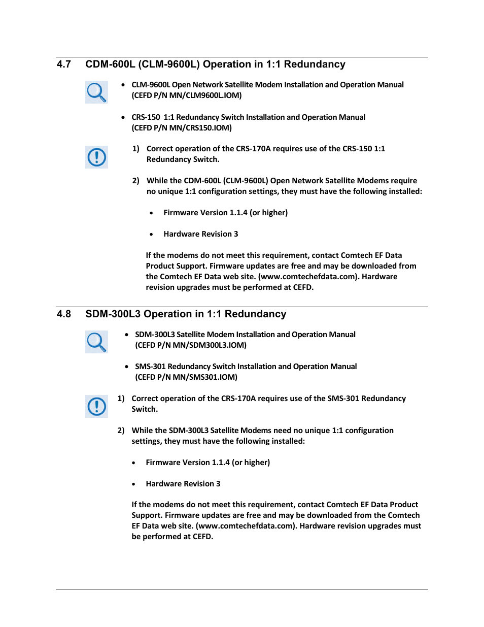 7 cdm-600l (clm-9600l) operation in 1:1 redundancy, 8 sdm-300l3 operation in 1:1 redundancy | Comtech EF Data CRS-170A User Manual | Page 67 / 172