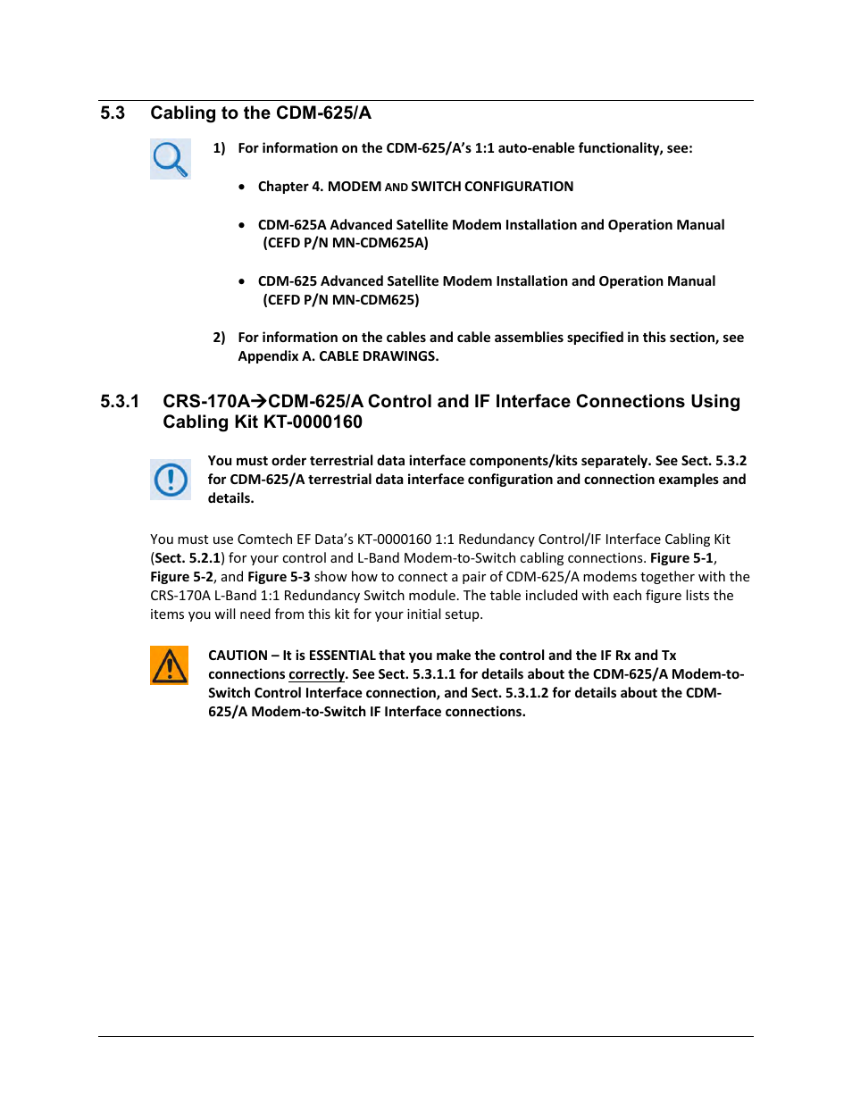 3 cabling to the cdm-625/a | Comtech EF Data CRS-170A User Manual | Page 75 / 172