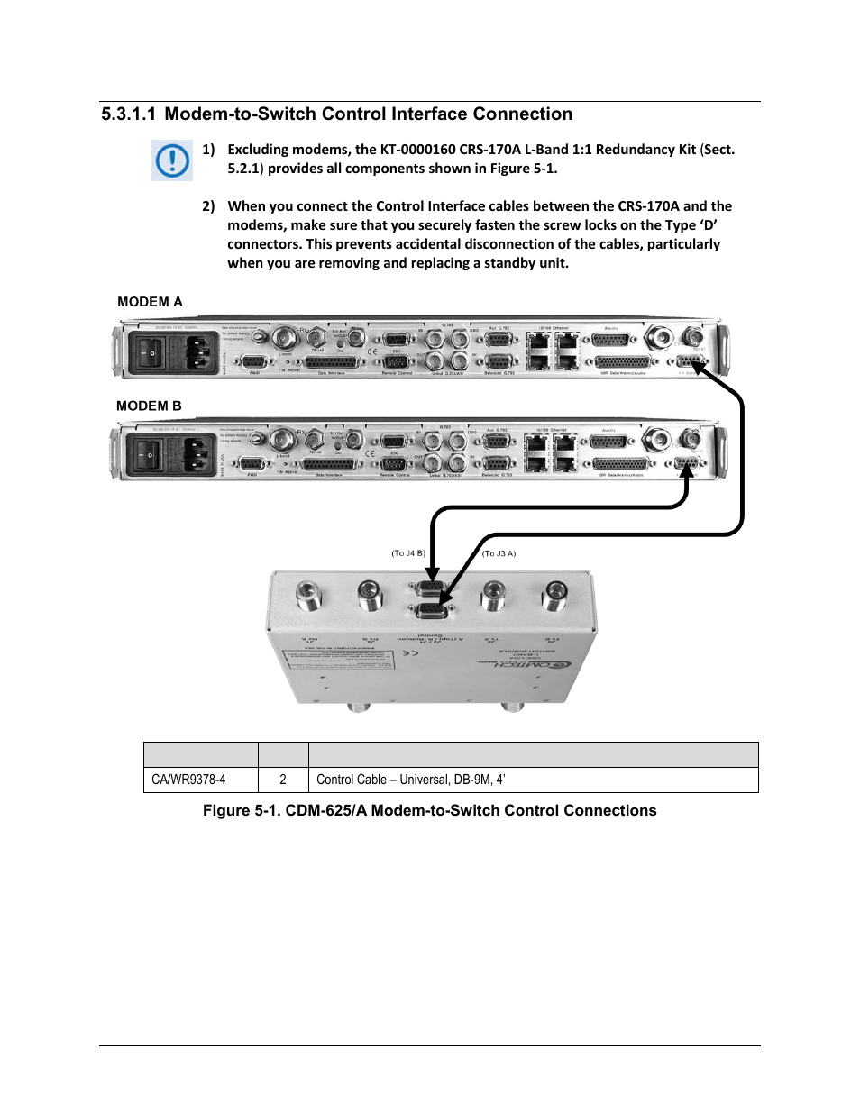 1 modem-to-switch control interface connection, Figure 5-1 | Comtech EF Data CRS-170A User Manual | Page 76 / 172