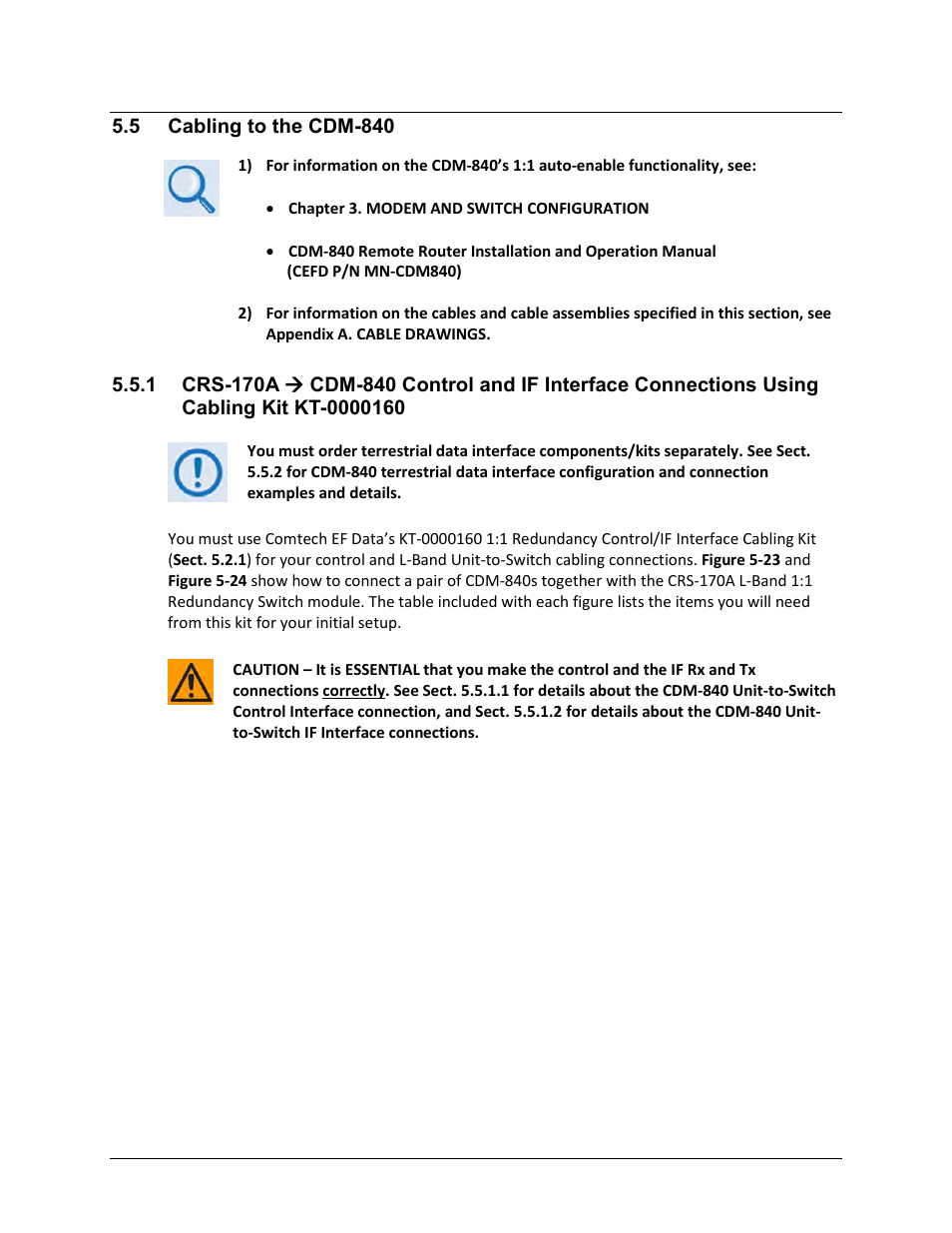 5 cabling to the cdm-840 | Comtech EF Data CRS-170A User Manual | Page 97 / 172