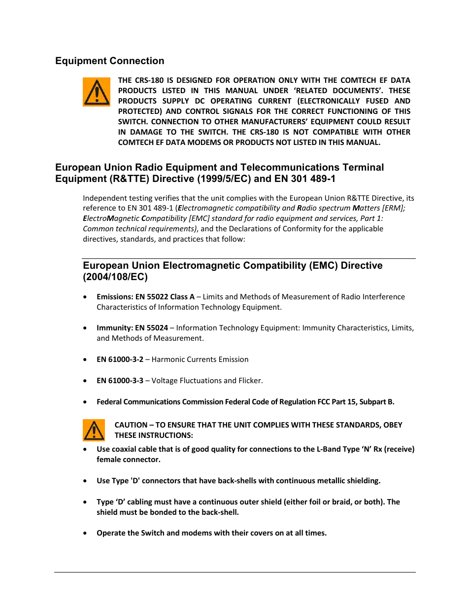 Equipment connection | Comtech EF Data CRS-180 User Manual | Page 16 / 136