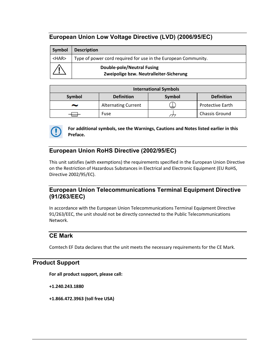 European union rohs directive (2002/95/ec), Ce mark, Product support | Comtech EF Data CRS-180 User Manual | Page 17 / 136
