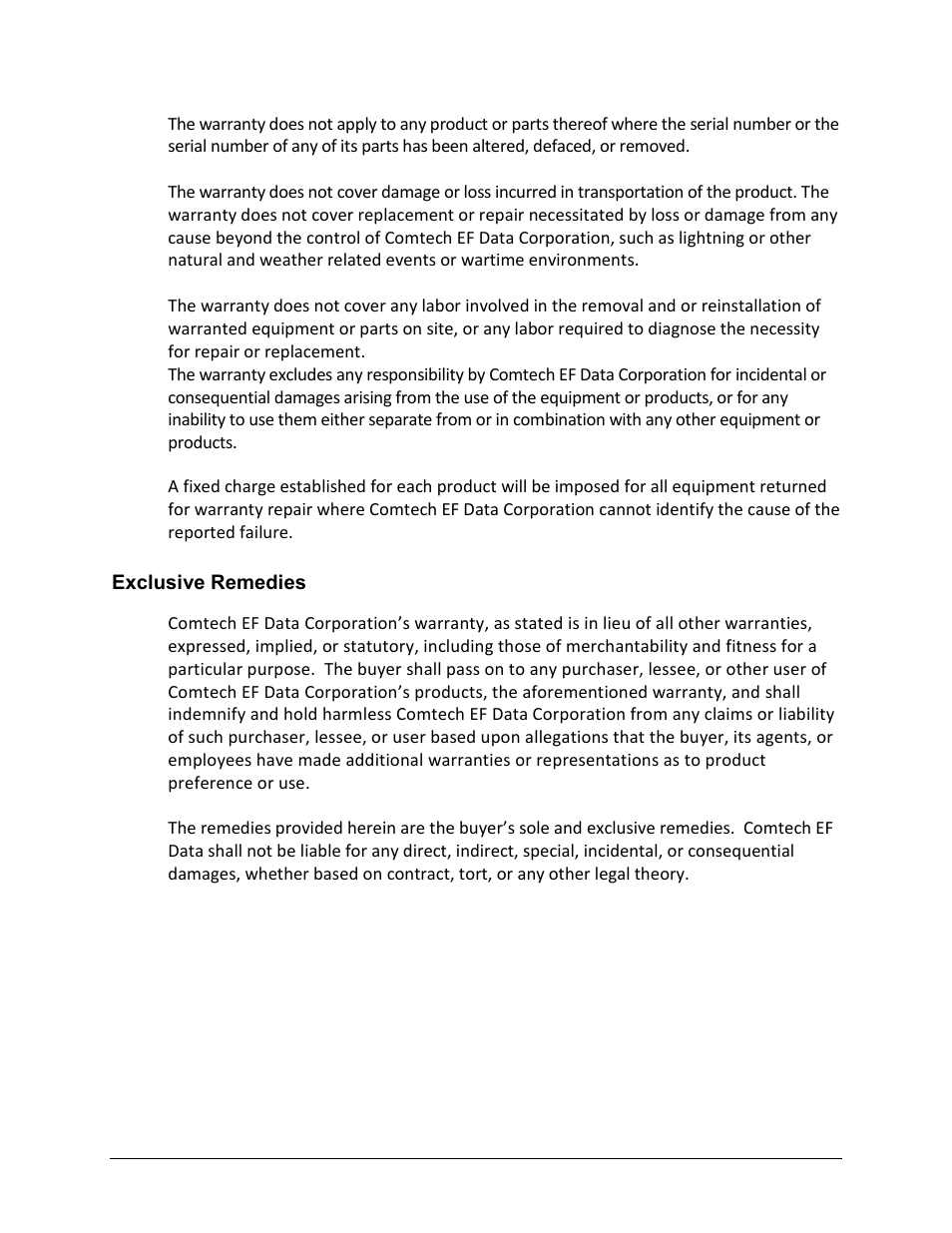 Exclusive remedies | Comtech EF Data CRS-180 User Manual | Page 19 / 136