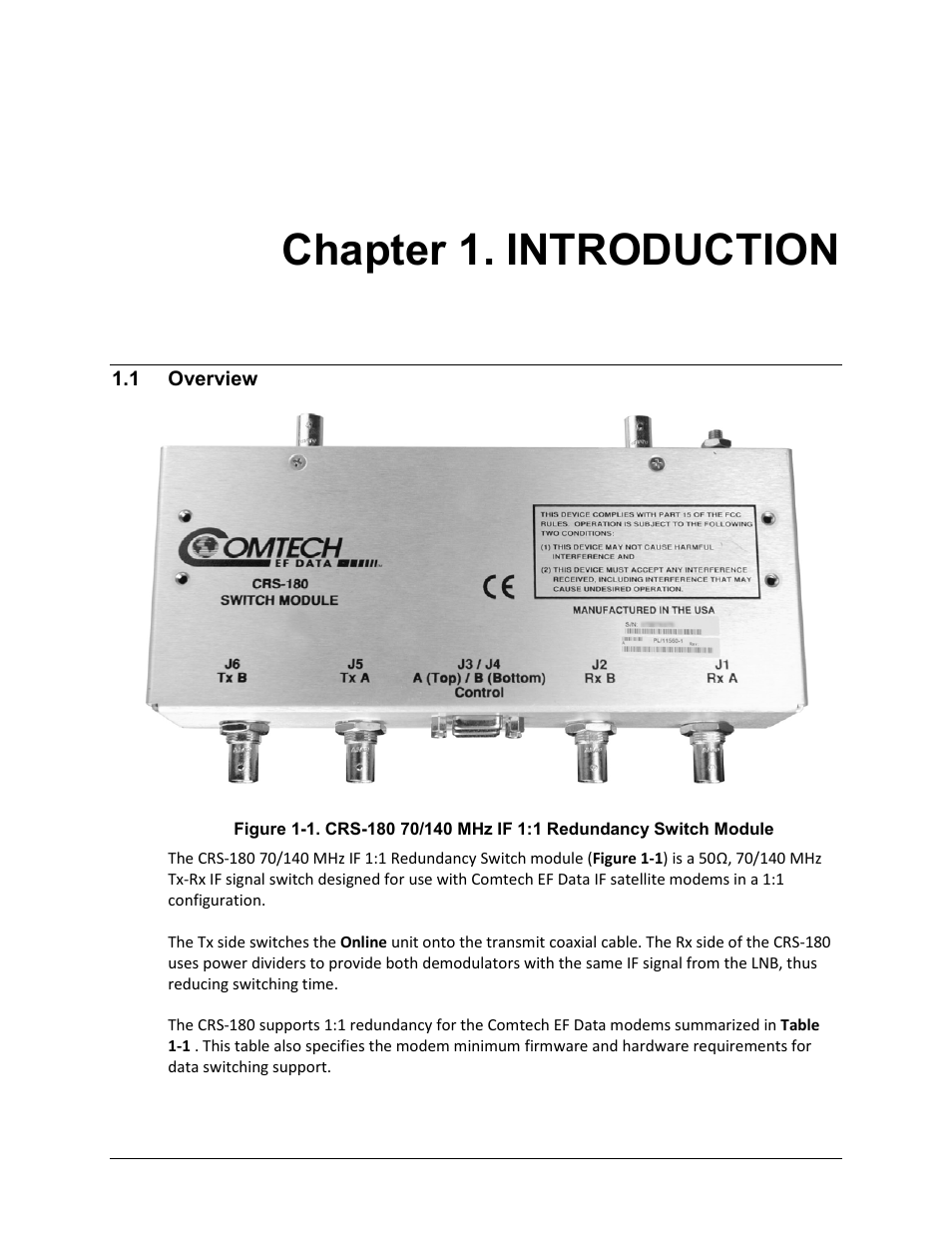Chapter 1. introduction, 1 overview | Comtech EF Data CRS-180 User Manual | Page 21 / 136