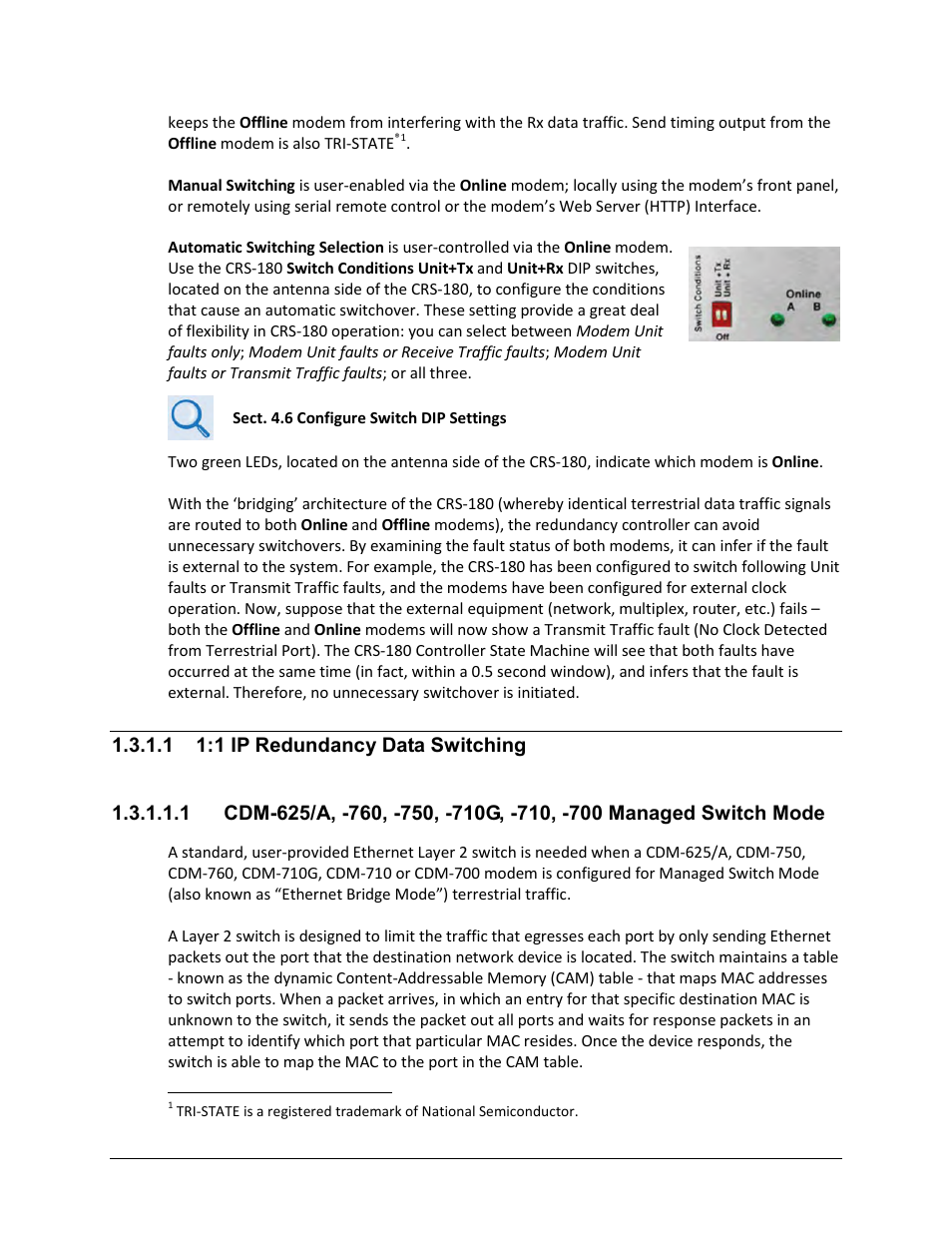 1 1:1 ip redundancy data switching | Comtech EF Data CRS-180 User Manual | Page 25 / 136