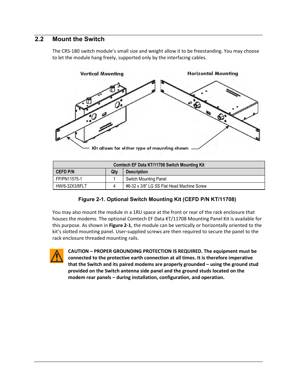 2 mount the switch | Comtech EF Data CRS-180 User Manual | Page 36 / 136