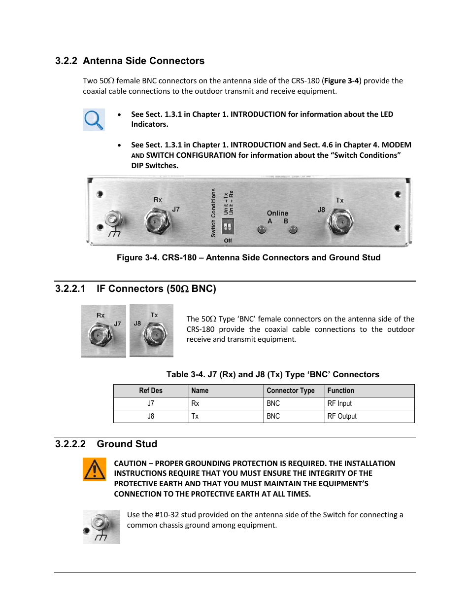 2 antenna side connectors, 1 if connectors (50( bnc), 2 ground stud | 1 if connectors (50 ω bnc) | Comtech EF Data CRS-180 User Manual | Page 42 / 136