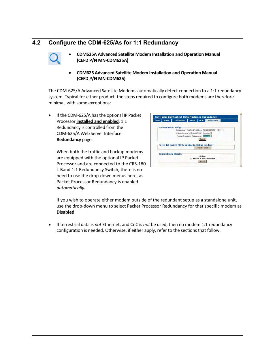 2 configure the cdm-625/as for 1:1 redundancy | Comtech EF Data CRS-180 User Manual | Page 45 / 136