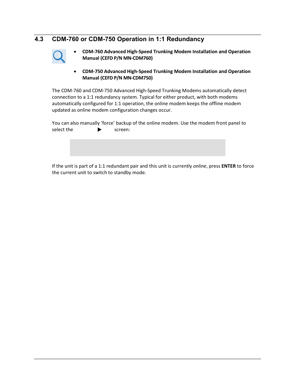 3 cdm-760 or cdm-750 operation in 1:1 redundancy | Comtech EF Data CRS-180 User Manual | Page 49 / 136