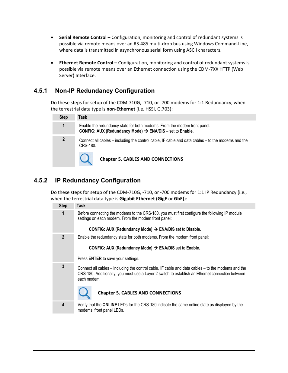 1 non-ip redundancy configuration, 2 ip redundancy configuration | Comtech EF Data CRS-180 User Manual | Page 58 / 136