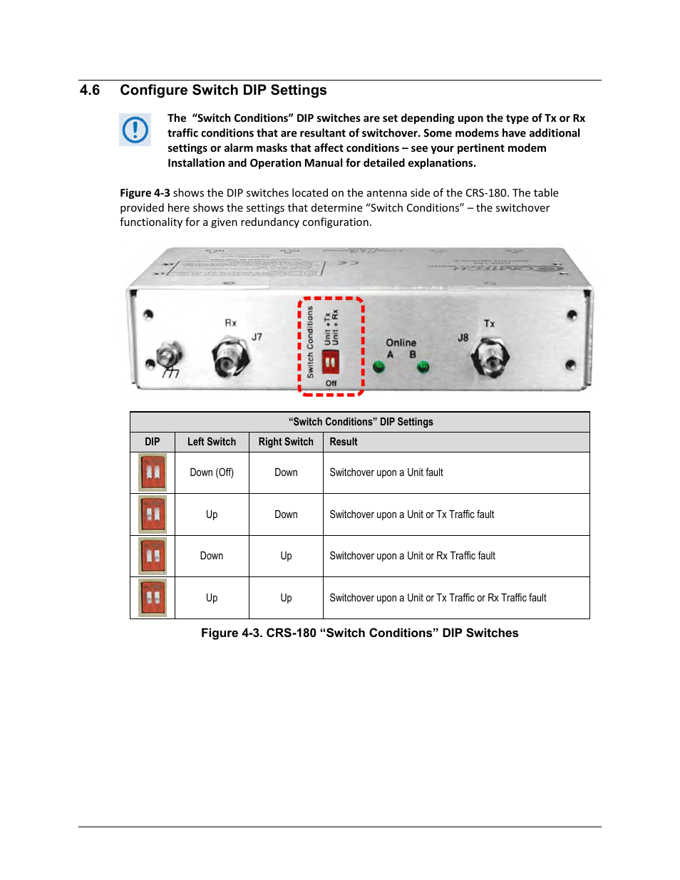 6 configure switch dip settings | Comtech EF Data CRS-180 User Manual | Page 59 / 136