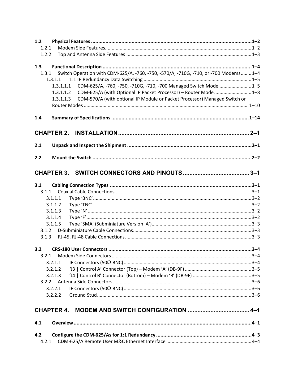 Comtech EF Data CRS-180 User Manual | Page 6 / 136