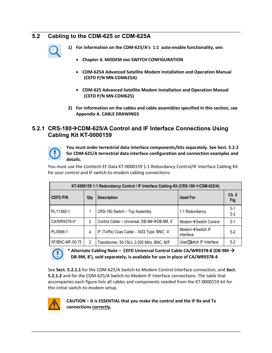2 cabling to the cdm-625 or cdm-625a | Comtech EF Data CRS-180 User Manual | Page 63 / 136