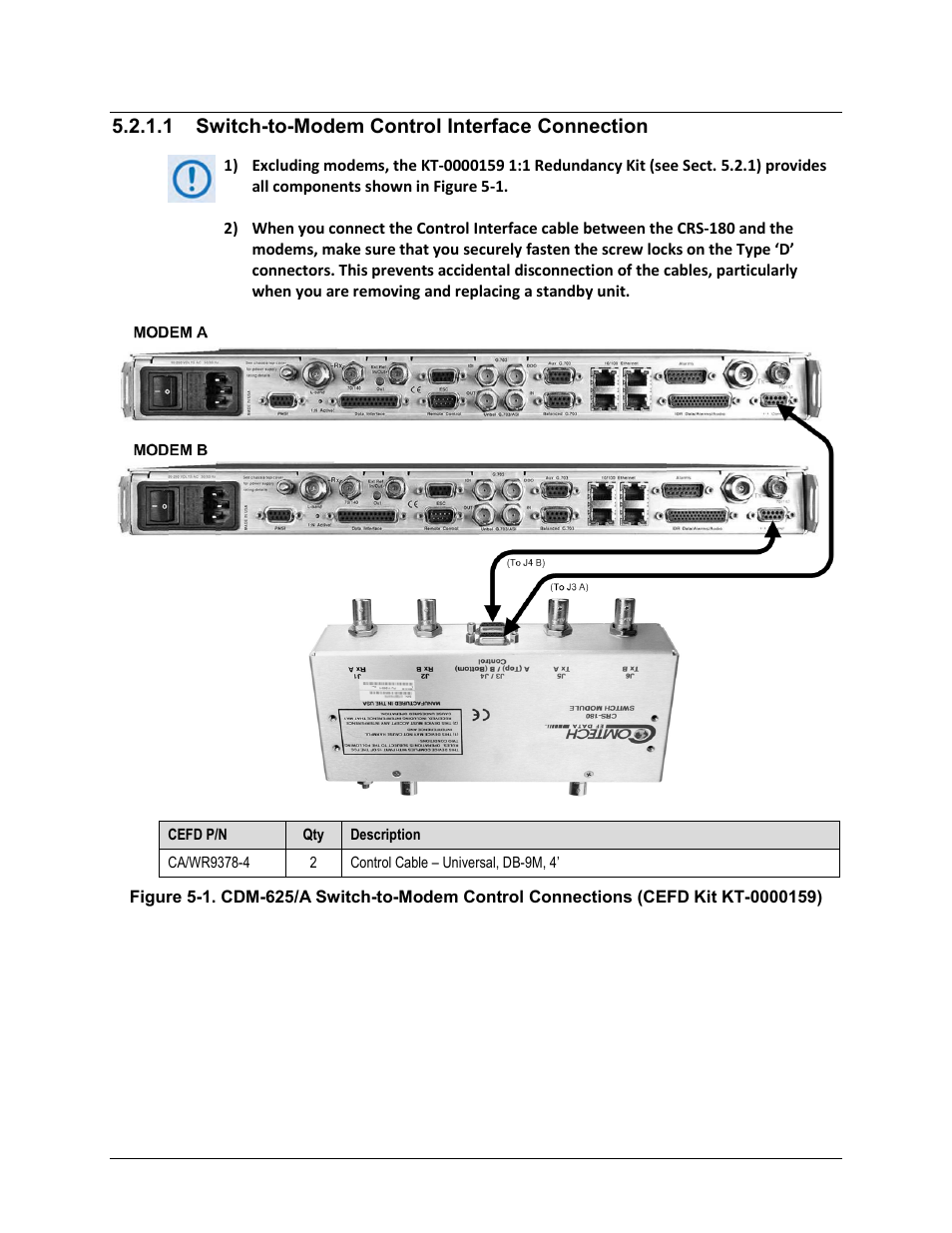 1 switch-to-modem control interface connection | Comtech EF Data CRS-180 User Manual | Page 64 / 136