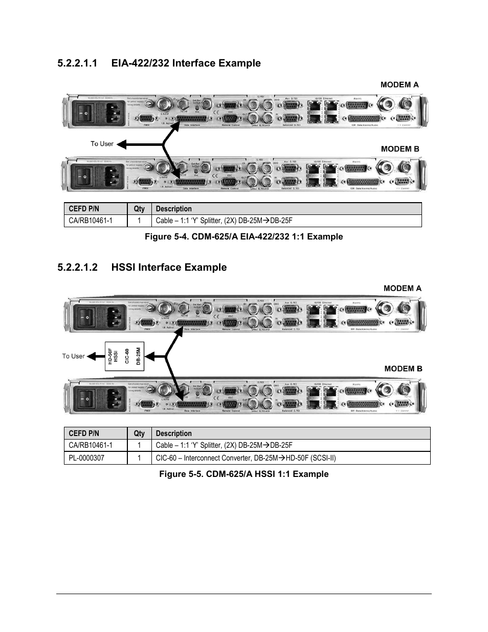 1 eia-422/232 interface example, 2 hssi interface example | Comtech EF Data CRS-180 User Manual | Page 67 / 136