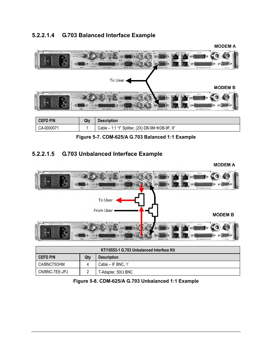 4 g.703 balanced interface example, 5 g.703 unbalanced interface example | Comtech EF Data CRS-180 User Manual | Page 69 / 136