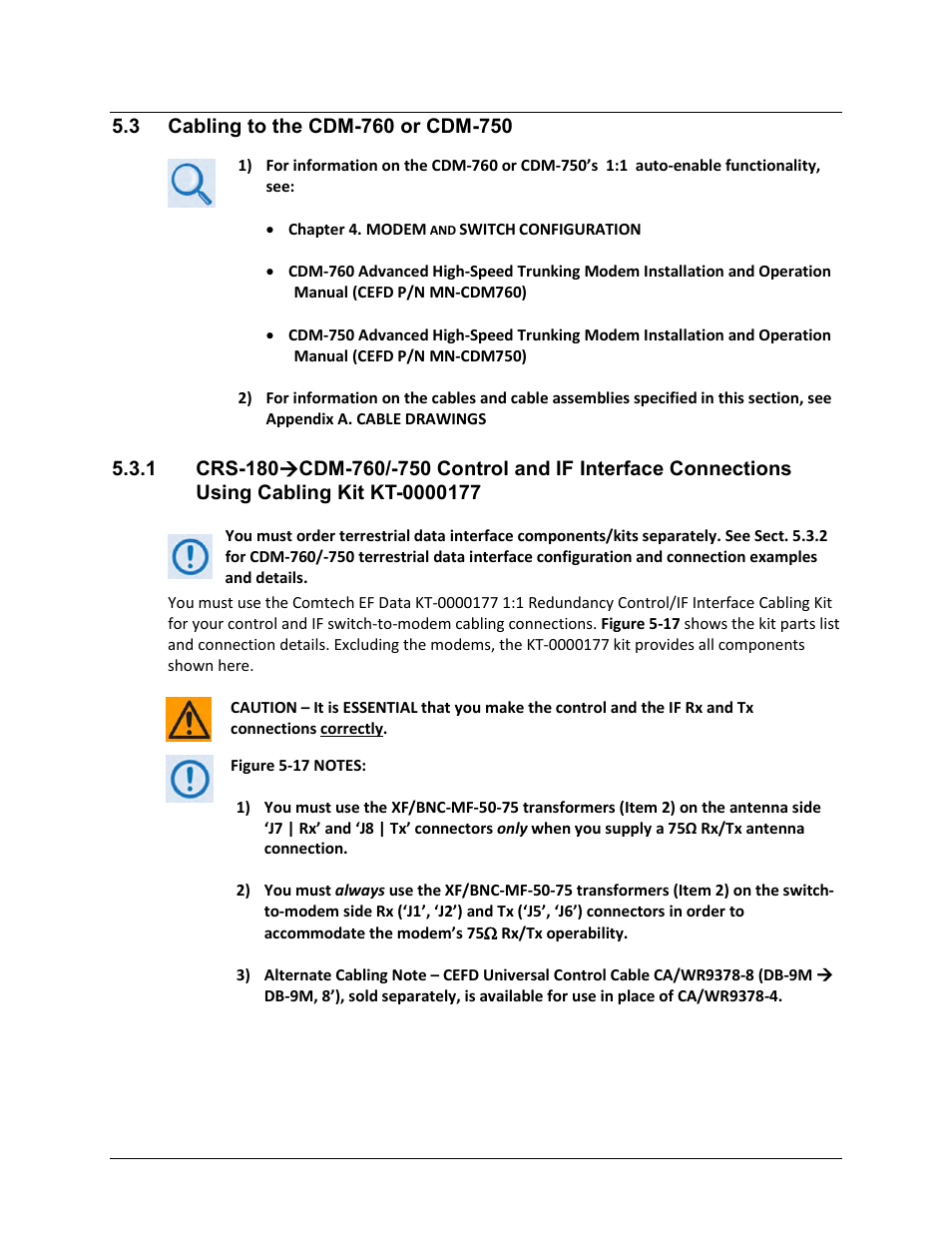3 cabling to the cdm-760 or cdm-750 | Comtech EF Data CRS-180 User Manual | Page 78 / 136