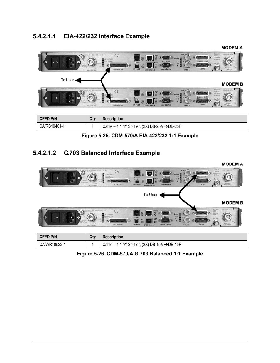 1 eia-422/232 interface example, 2 g.703 balanced interface example | Comtech EF Data CRS-180 User Manual | Page 89 / 136