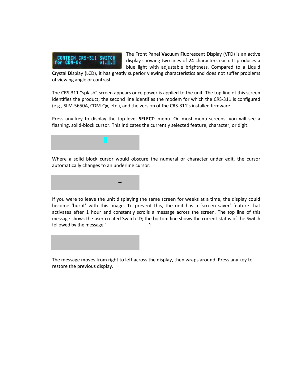 1 front panel vacuum fluorescent display (vfd) | Comtech EF Data CRS-311 User Manual | Page 112 / 196