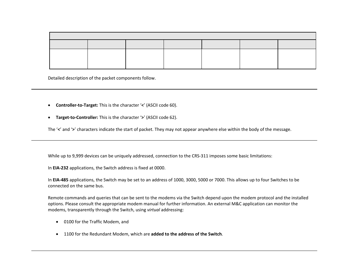 1 start of packet, 2 target address | Comtech EF Data CRS-311 User Manual | Page 135 / 196