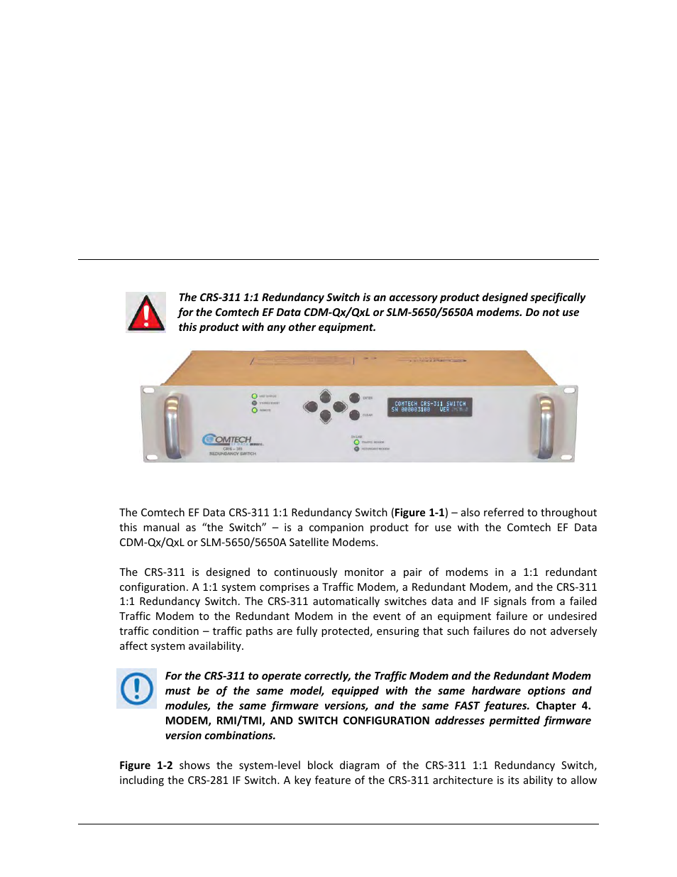 Chapter 1. introduction, 1 overview | Comtech EF Data CRS-311 User Manual | Page 25 / 196