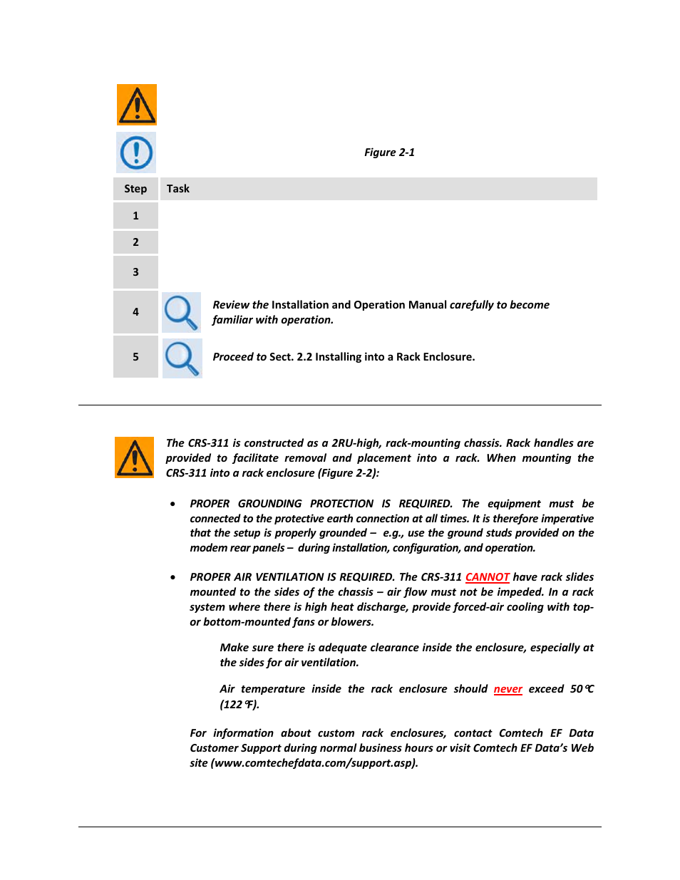 2 installing into a rack enclosure | Comtech EF Data CRS-311 User Manual | Page 44 / 196