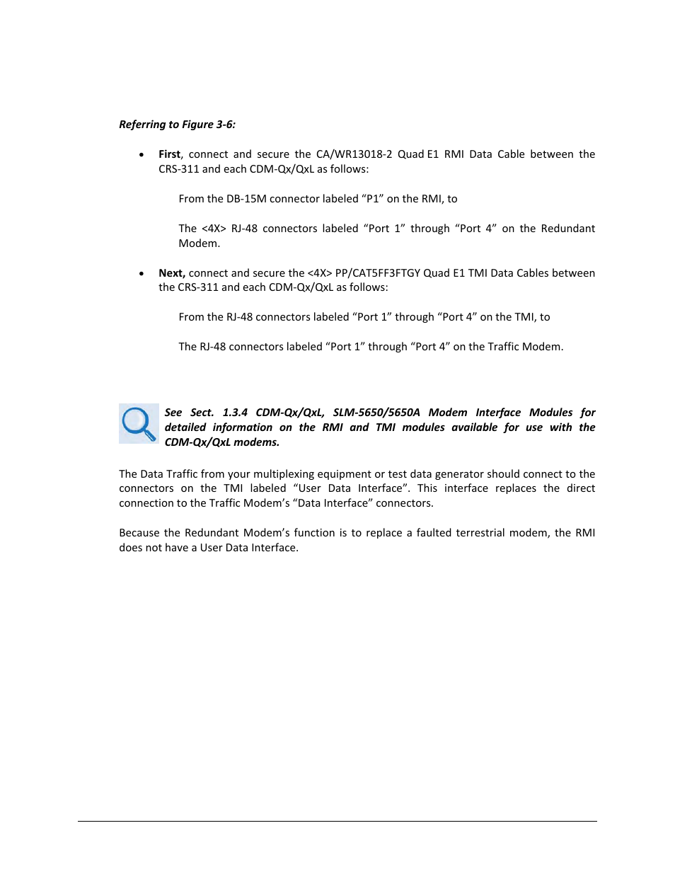 5 quad e1 data traffic connections, 5 user data connections – crs-311 to user | Comtech EF Data CRS-311 User Manual | Page 54 / 196