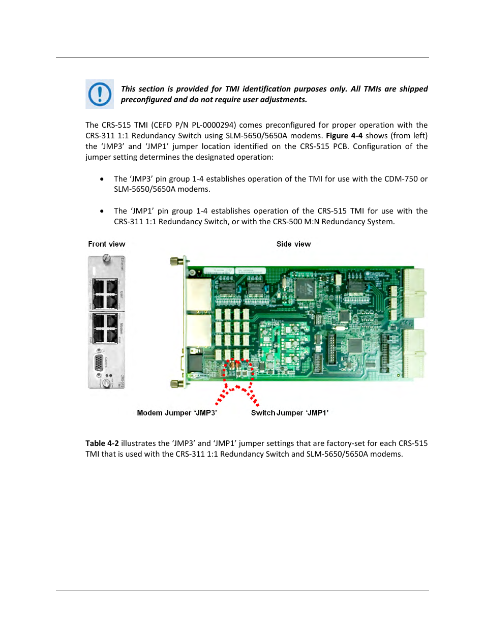 4 tmi jumper configuration reference (crs-515) | Comtech EF Data CRS-311 User Manual | Page 99 / 196