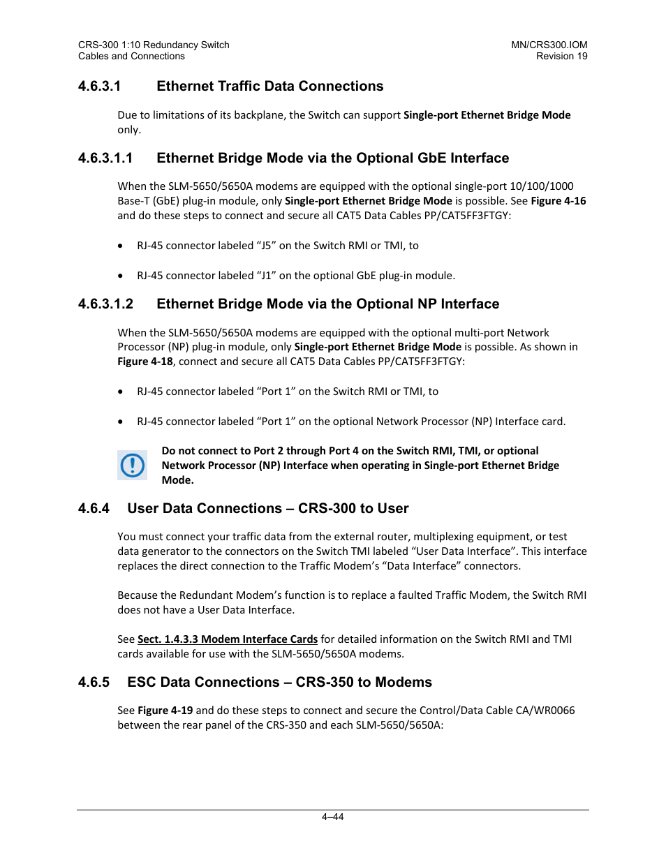 1 ethernet traffic data connections, 4 user data connections – crs-300 to user, 5 esc data connections – crs-350 to modems | Comtech EF Data CRS-300 User Manual | Page 118 / 300