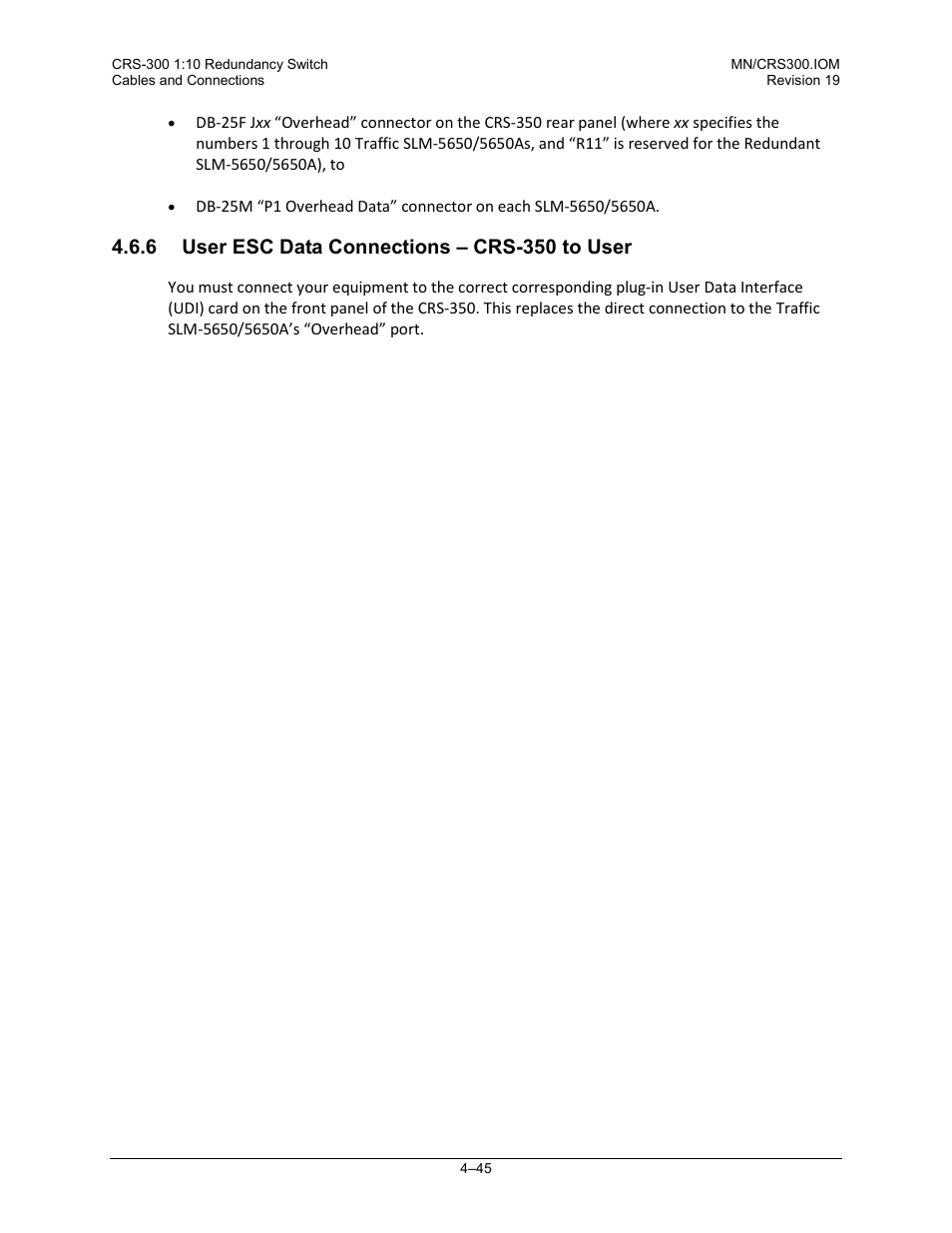 6 user esc data connections – crs-350 to user | Comtech EF Data CRS-300 User Manual | Page 119 / 300