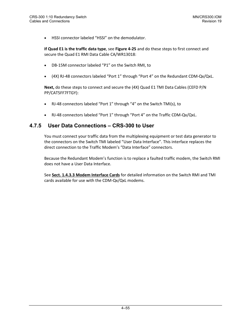 5 user data connections – crs-300 to user | Comtech EF Data CRS-300 User Manual | Page 129 / 300