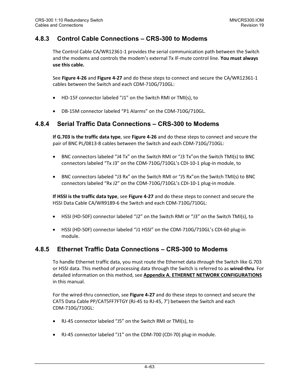 3 control cable connections – crs-300 to modems | Comtech EF Data CRS-300 User Manual | Page 137 / 300