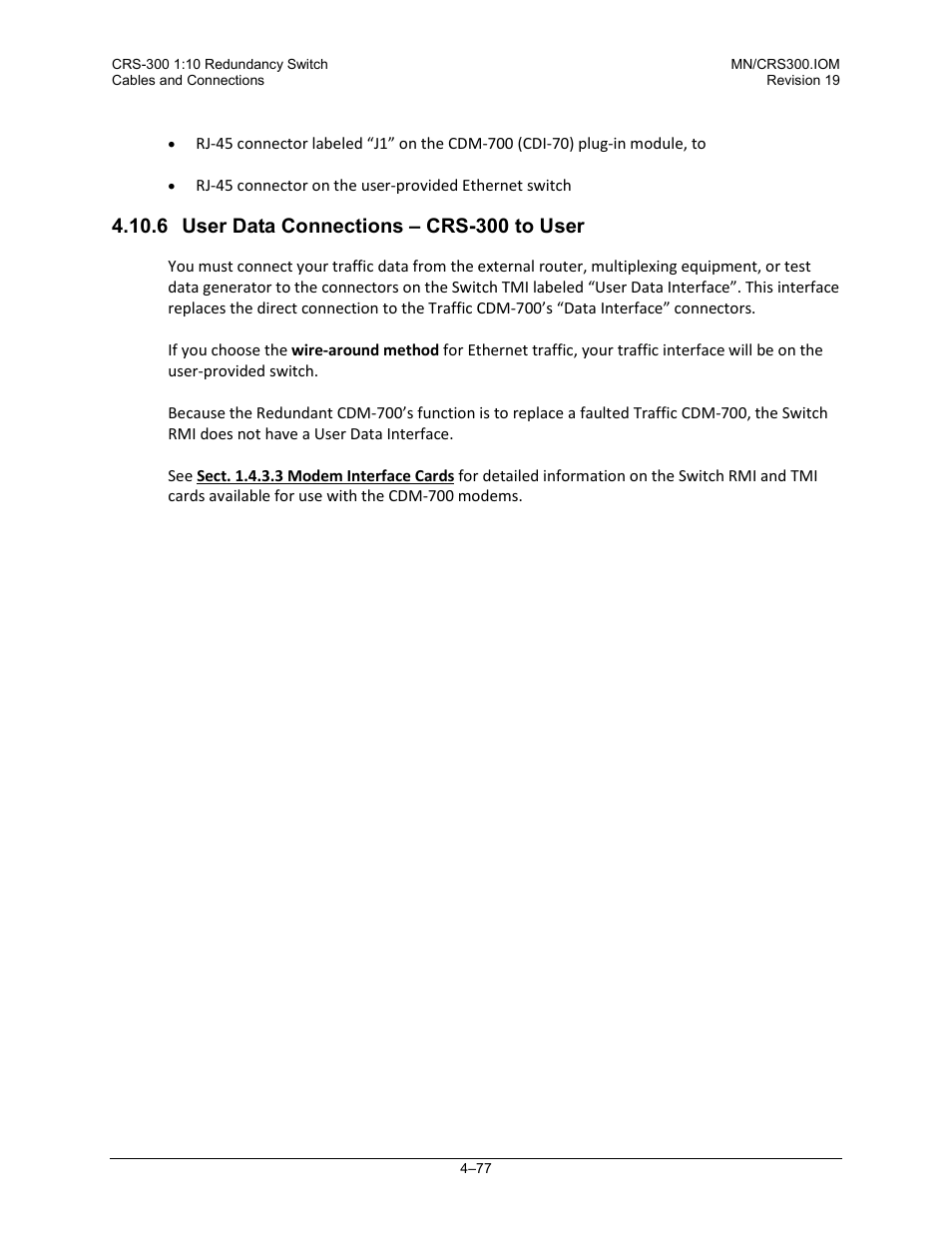 6 user data connections – crs-300 to user | Comtech EF Data CRS-300 User Manual | Page 151 / 300