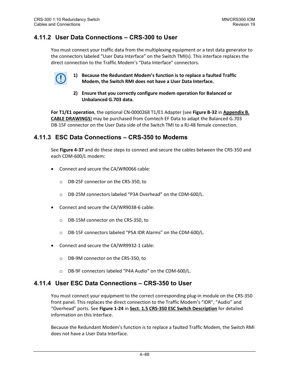 2 user data connections – crs-300 to user, 3 esc data connections – crs-350 to modems, 4 user esc data connections – crs-350 to user | Comtech EF Data CRS-300 User Manual | Page 162 / 300