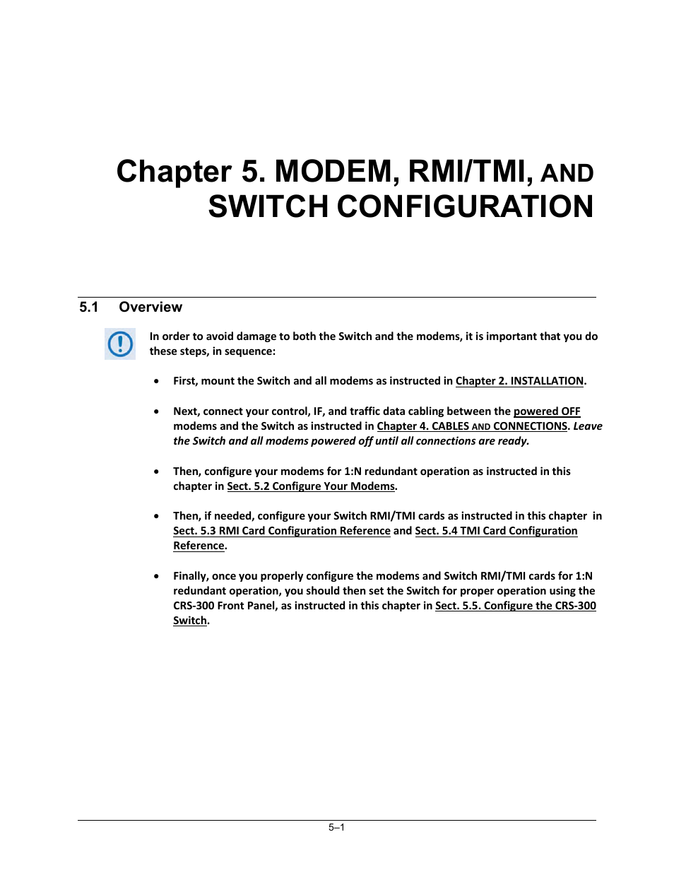 1 overview, Chapter 5. modem, Rmi/tmi | Switch, Configuration | Comtech EF Data CRS-300 User Manual | Page 165 / 300