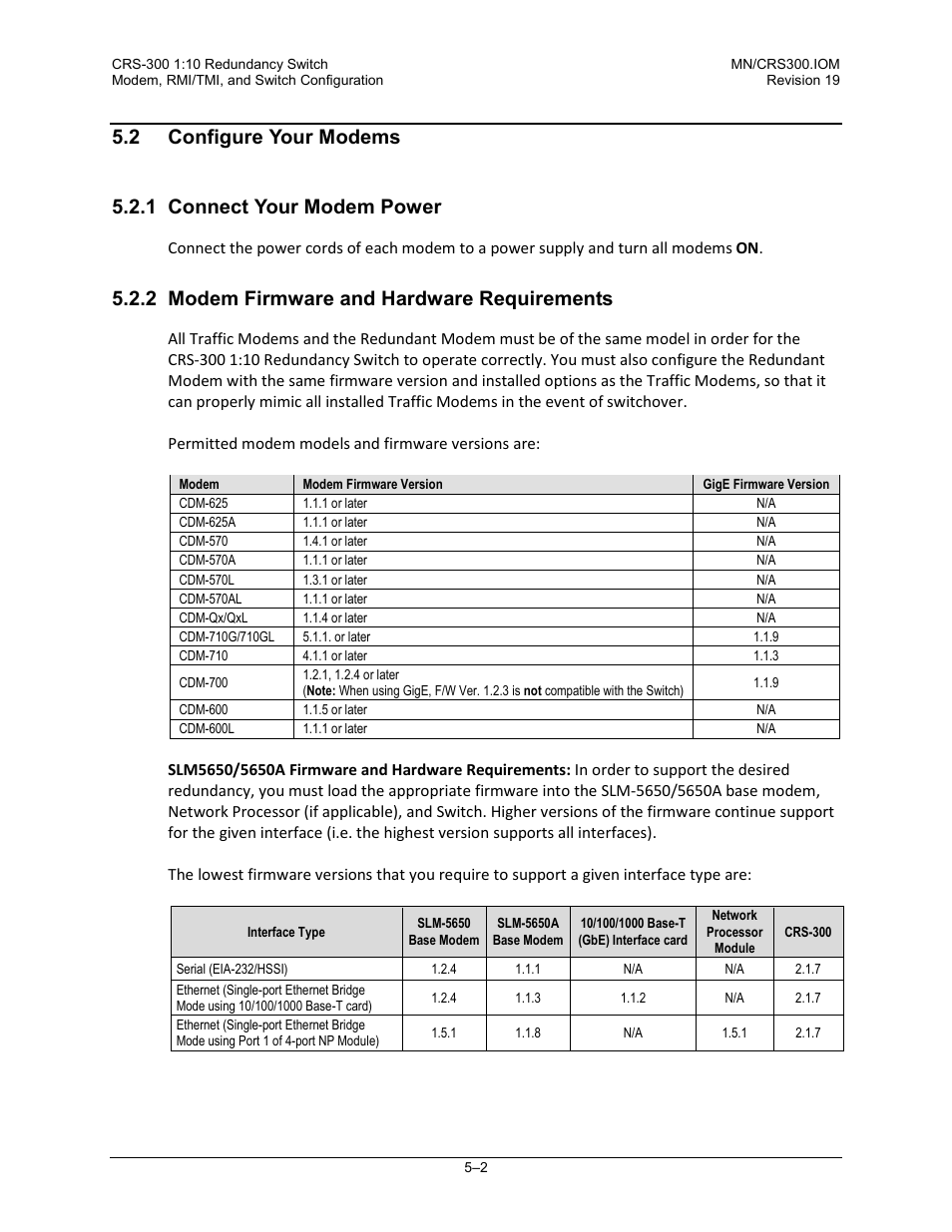 2 configure your modems, 1 connect your modem power, 2 modem firmware and hardware requirements | Comtech EF Data CRS-300 User Manual | Page 166 / 300