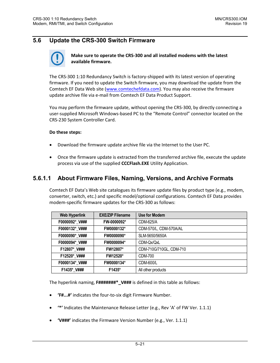 6 update the crs-300 switch firmware | Comtech EF Data CRS-300 User Manual | Page 185 / 300
