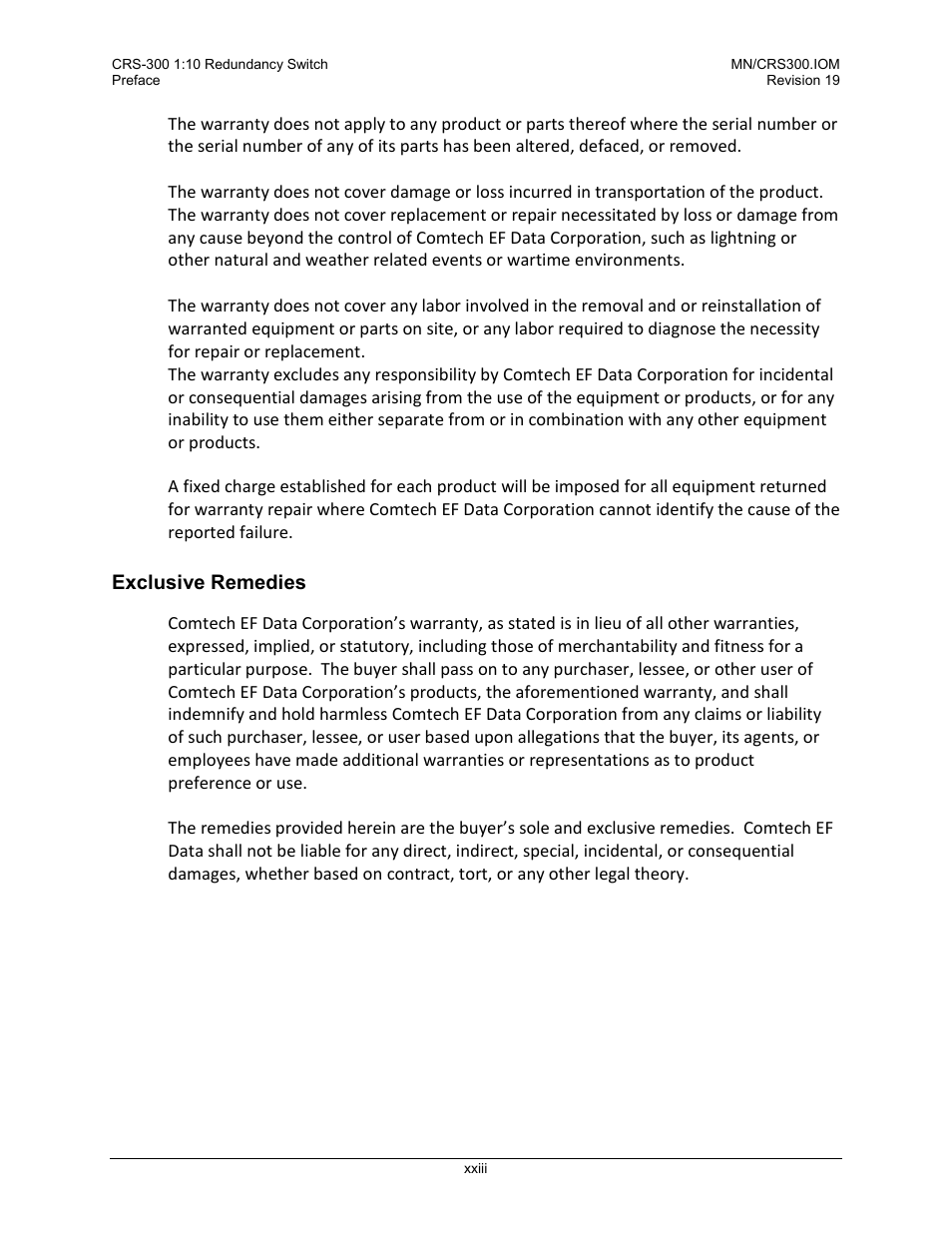 Exclusive remedies | Comtech EF Data CRS-300 User Manual | Page 25 / 300
