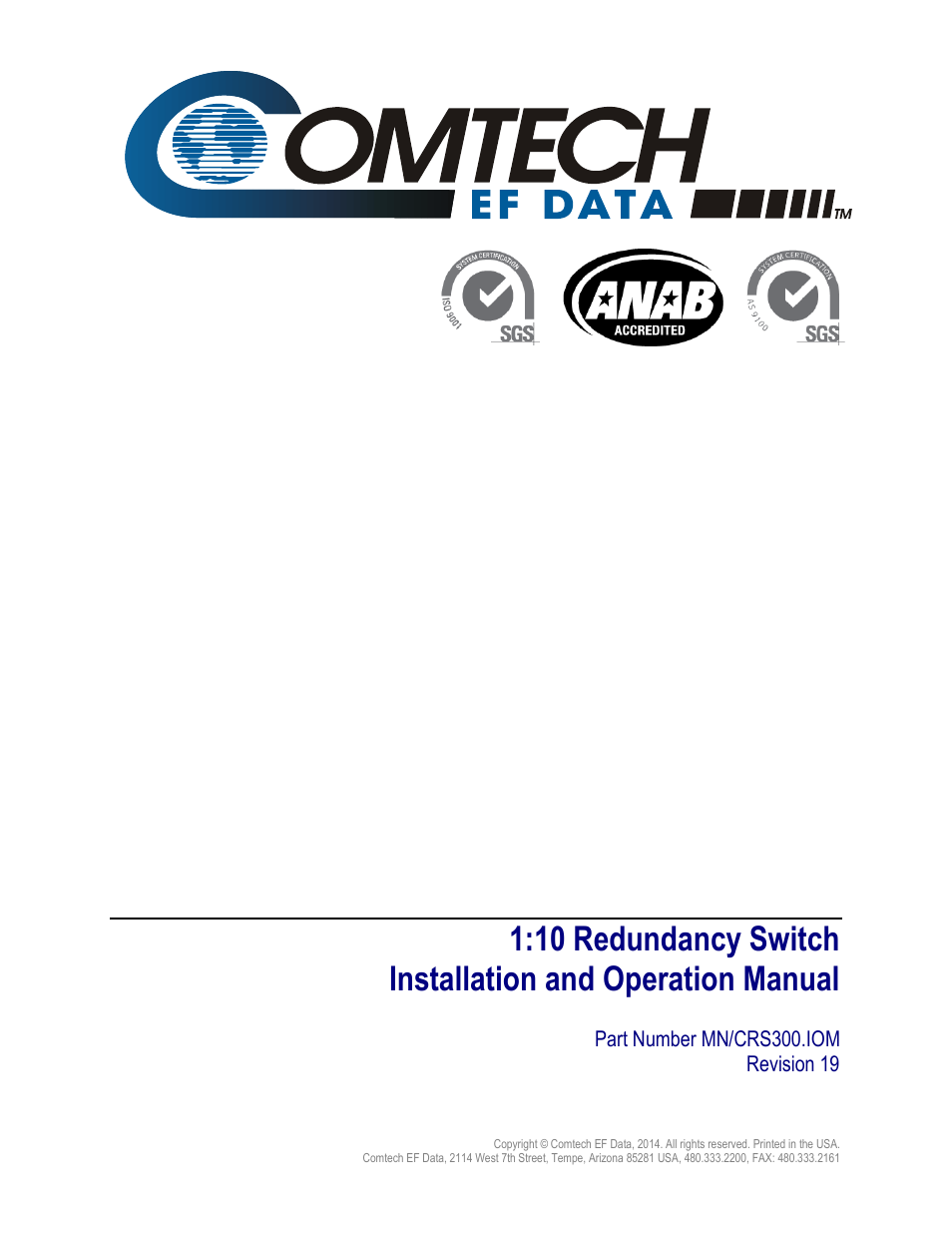 Inside cover, Crs-300 | Comtech EF Data CRS-300 User Manual | Page 3 / 300