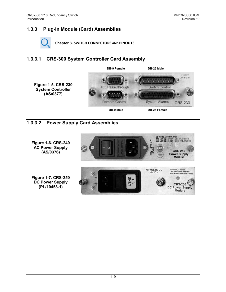 3 plug-in module (card) assemblies, 1 crs-300 system controller card assembly, 2 power supply card assemblies | Comtech EF Data CRS-300 User Manual | Page 35 / 300
