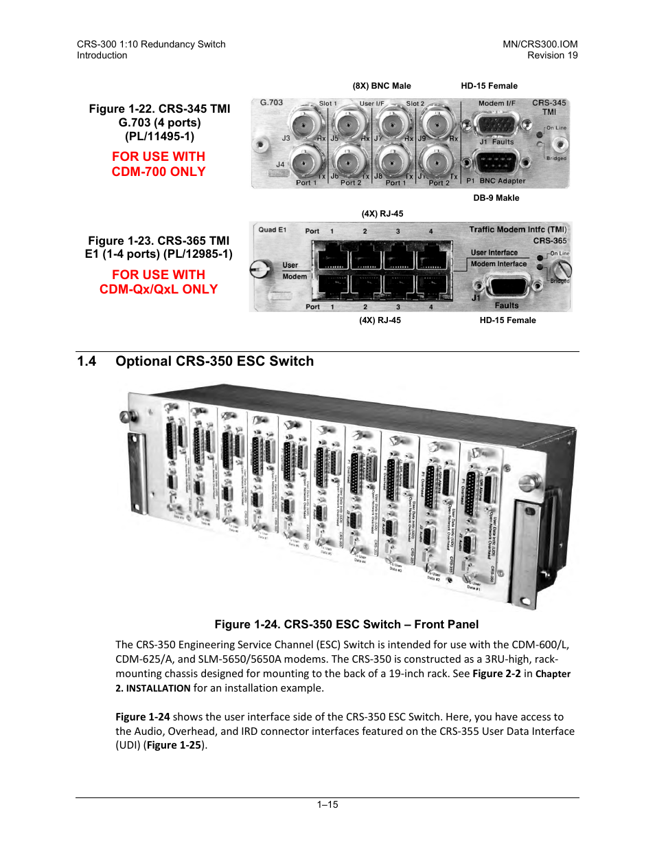 4 optional crs-350 esc switch, Figure 1-24 | Comtech EF Data CRS-300 User Manual | Page 41 / 300