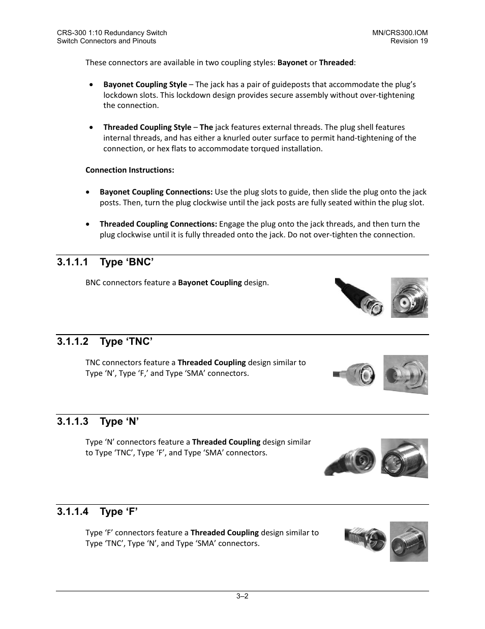1 type ‘bnc, 2 type ‘tnc, 3 type ‘n | 4 type ‘f | Comtech EF Data CRS-300 User Manual | Page 56 / 300