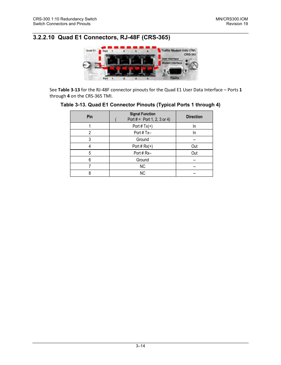 10 quad e1 connectors, rj-48f (crs-365) | Comtech EF Data CRS-300 User Manual | Page 68 / 300